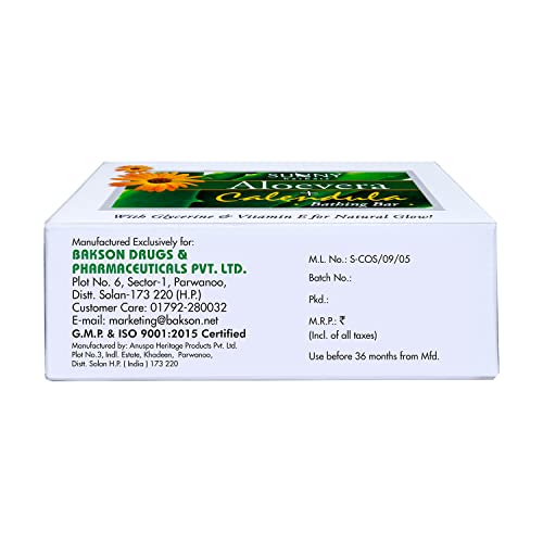 Sunny Derm Aid & Aloe Vera Calendula Bathin Bar (75gm*2 each), Rash-Free, Healthy Skin, Counter Dryness, Scarring, Sunburn, Soft, Supple Skin, Moisturizes, Lightens Blemishes
