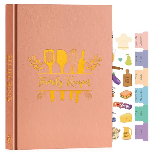 Lanpn Livro de Receitas Para 70 Receitas, B5 Meu Caderno de Receitas Capa Dura, Recetário de Cozinha para Escrever, Diário de Receitas, Caderno de Receitas de Cozinha em Branco, Rosa, Inglês