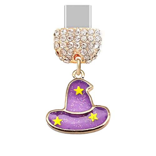 Elise & Fonda Tp289 Type-C Usb Charging Port Crystal Anti Dust Plug Halloween Witch Hat Cell Phone Charm For Samsung/Huawei/Oneplus/Xiaomi/Oppo Android Phones  cover