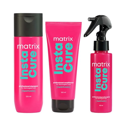 MATRIX InstaCure Shampoo (200ml), Conditioner (100ml) & Porosity Spray(100ml) Combo with Liquid Protein for Damaged Hair |Reduce Split Ends, Breakage, Knotting | Ditch Damage from 1st Use