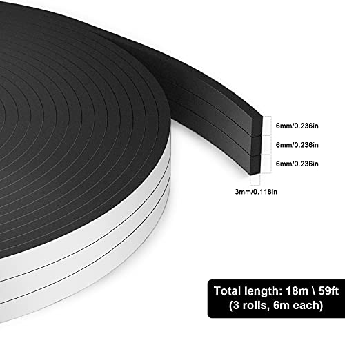 RATEL Striscia di Gomma 6mm(W)*3 mm(H)*18m(L) con