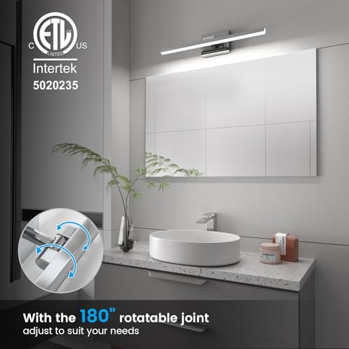Image of VOLISUN Modern Bathroom Vanity Light 24 inch, Rotatable, 14W Dimmable 5CCT Led Bathroom Light Fixture Over Mirror, Chrome Vanity Light for Bathroom Mirror Cabinets-ETL Certificated
