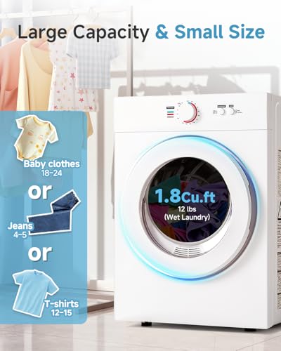 image for Feelfunn 1.8 Cu.Ft Compact Dryer - 1020W Portable Clothes Dryer with S