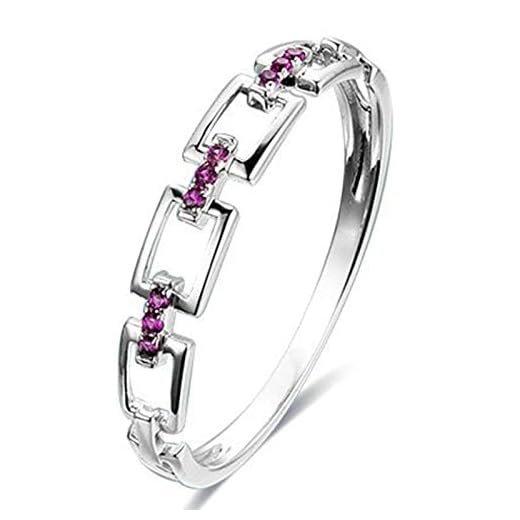 AMDXD Anillo de Oro 18K Compromiso, Anillos Boda Mujer Hueco Rectángulo 0.06ct Redonda Rubí, Oro Blanco, Tamaño 15 (Perímetro: 54mm)