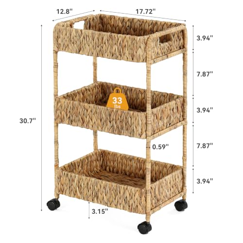 Fnova 3-Tier Water Hyacinth Rolling Cart, Utility Storage Cart with Wheels by Fnova - Used condition - Image 7