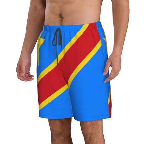 Flag of The Congo Men's Beach Pants-Quick-Dry & Comfortable Mens Beach Shorts for Men, Perfect for Surfing and Everyday Wear White2