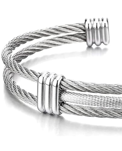 Solid Pure Silver Mens Bracelets | S925 Understated Bracelet | Fine Men's Open Bangle | Men Jewelry Gift (2 Layers Twist)2