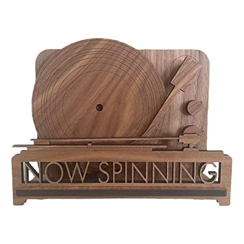 Kaikso-In Now Spinning Vinyl Record Stand, Wood Records Storage Rack LP Album Record Holder Display Home Office Use, Compatible Single or Double LP Cover