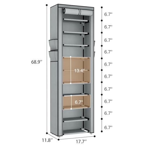 Image of ROJASOP Shoe Rack with Covers 10 Tier Large Shoe Organizer Tall Shoe Closet Storage for 20-22 Pairs Shoe and Boot, Free Standing Shoe Rack Organizer for Closet, Entryway, Bedroom, Grey