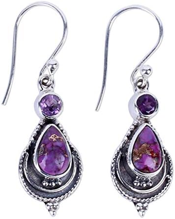Sevenfly Vintage Boho Geometric Earrings Purple Stone Pendant Hook Earrings for Women Girls Charm Accessories