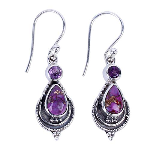 Sevenfly Vintage Boho Geometric Earrings Purple Stone Pendant Hook Earrings For Women Girls Charm Accessories #TOP3