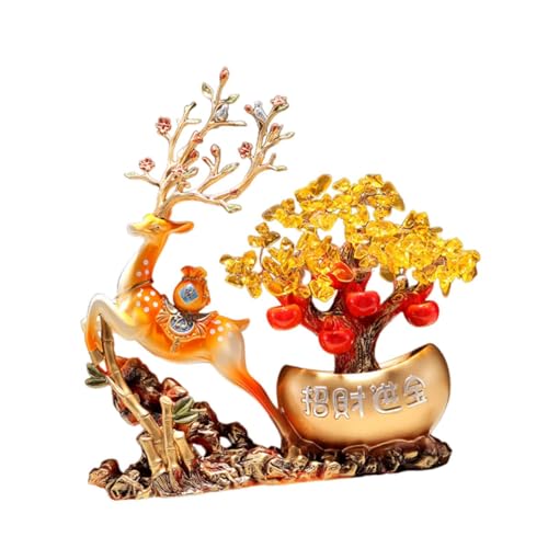 Renne avec arbre à argent, statue décorative bleue d'art asiatique