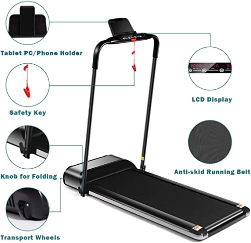 Image of Ultra-Thin Electric Folding Treadmill, 450W Compact Lightweight Portable Installation-Free Fitness Machine for Running & Walking, Motorized Running Jogging Machine with LCD Display, (Black)