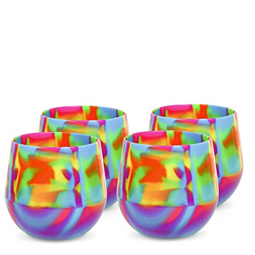 Silipint 14oz Stemless Silicone Wine Glass - BPA-Free, Shatterproof, Non-Toxic, Dishwasher Safe, Unbreakable Wine Glass - Perfect for Outdoor Picnics, Camping, Home Use (Hippy Hop, Pack of 4)