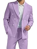 High-End Suits Mens Light Purple Seersucker Suit Grooms Suit for Wedding Mens Double Breasted Formal Suits Slim Fit L