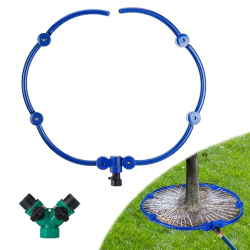 360 Tree Water Sprinkler - 55In Adjustable Tree Watering Ring with Y Hose Splitters Circle Tree Root Irrigation System Easy to Use for Outdoor New Trees Shrubs Plants Garden Beds