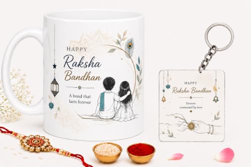 Image of Raksha Bandhan Ceramic Mug Collection | Bhai Behan Mug, Rakhi, Roli & Chawal Combo