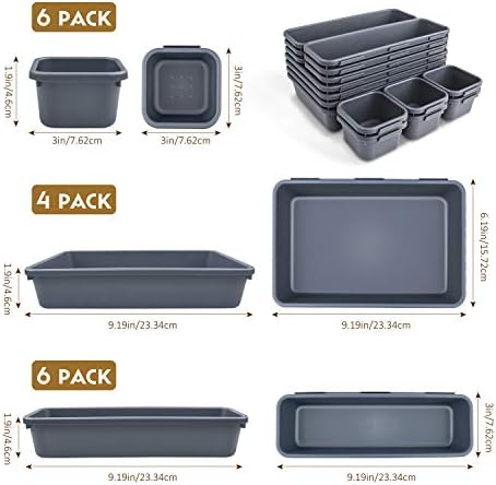 OMEW 16 Pcs Drawer Organiser Trays, Interlocking Desk Drawer Organizer Assorted 3 Sizes Drawer Dividers Storage Separator Tray for Kitchen Office Bathroom Dresser