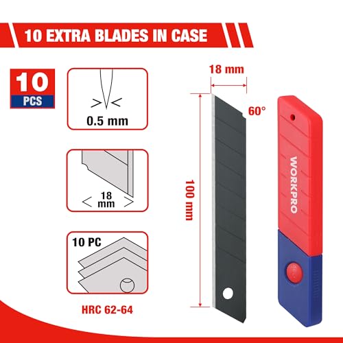 WORKPRO 2-delige Cuttermes Set 18 mm van Aluminium, Multifunctioneel Mes, Tapijtmes, Afbreekmes, incl. 10 SK5 Reservemessen - Afbeelding 4