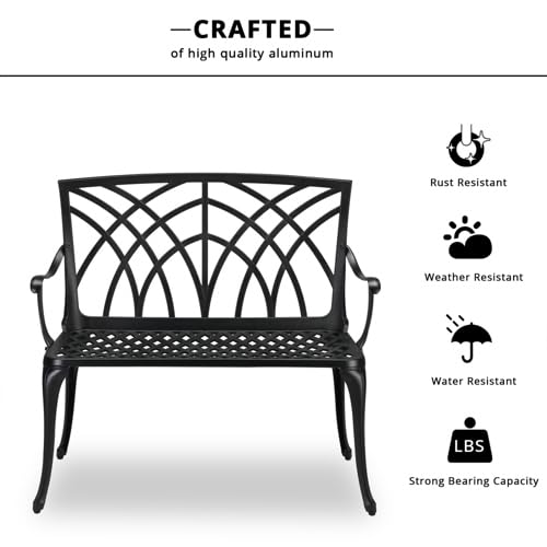 GODECOR 38\" Outdoor Garden Bench, Patio Furniture Outdoor Chair with Aluminum Frame, Weather Proof Patio Park Bench with Orchid Backrest for Park, Porch, Pool, Backyard