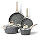 CAROTE Lot de 6 Poele Induction, Poêle à Frire 20CM/26CM, Casseroles 24CM/16CM avec Couvercles Hermétiques, Batterie de Cuisine Induction, Revêtement Antiadhésif, Sans PFOA