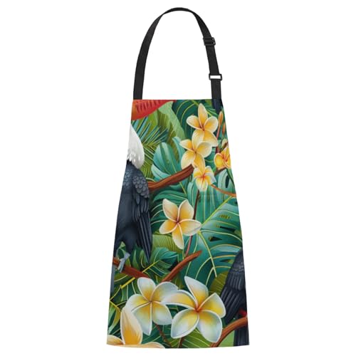 Aglebo Flowering Plants Bird Tropical Chef Apron with Pockets Adjustable Shoulder Strap Waterproof Cooking Apron for Kitchen Baking Gardening Pottery Painting