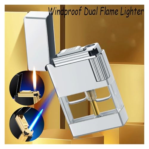Encendedor doble llama ajustable recargable plateado miniatura 4