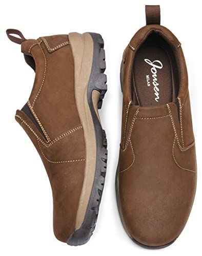 Jousen Men's Jungle Moc Casual Loafers Leather Slip-On Walking Shoes Size 10.5 (Amy834A Dark Brown 10.5) #TOP3
