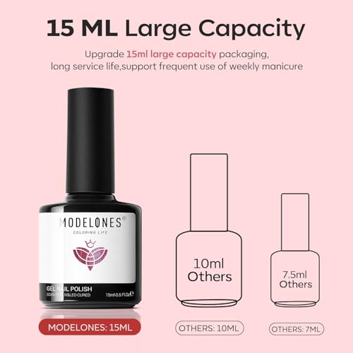 Image of modelones Glitter Gel Nail Polish Pastel Burgundy Red Gel Nail Polish Soak-Off UV Gel Polish - 28+ Days Long-Lasting Salon-Quality Nail Art for Spring & DIY Manicure & Gift 15ML