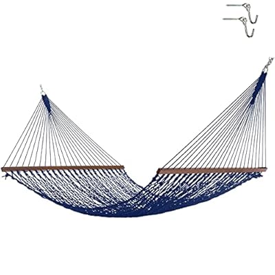 Hatteras Hammocks DC-14NV Deluxe Navy Duracord Rope Hammock with Free Extension Chains & Tree Hooks, Handcrafted in The USA, Accommodates 2 People, 450 LB Weight Capacity, 13 ft. x 60 in. 411wVTmoSvL. SS400