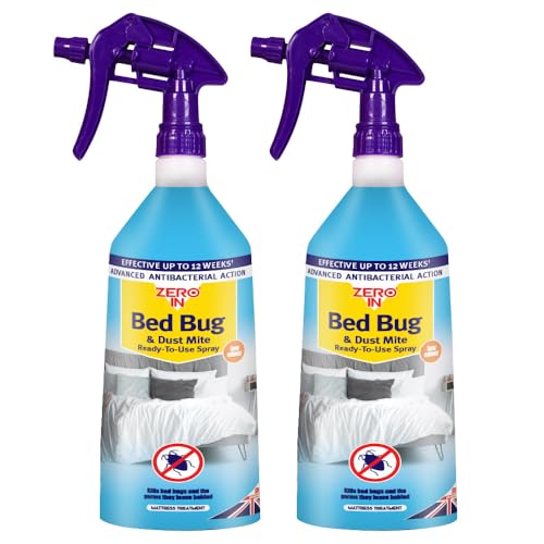 Zero In Bed Bug & Dust Mite Killer Spray – 1L Ready-To-Use Insecticide – Fast-Acting Formula for Bedding, Mattresses & Soft Furnishings – Kills Bed Bugs, Mites & Eggs – Safe for Home Use, Twin-pack