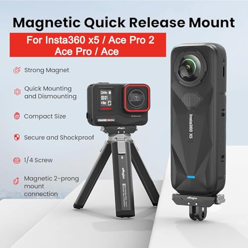 Image of Premium Aluminum Magnetic Quick Release Mount Adapter for Insta360 X5, Ace Pro 2, Ace Pro & Ace - CNC Metal Snap-On Base with Secure Dual Lock, Universal 2-Prong Mount