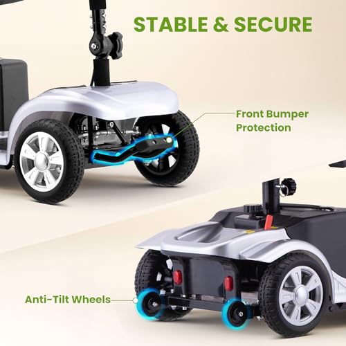 Image of Mobility Scooter for Seniors, Mobility Scooters for Adults, Powered Mobility Scooters, Foldable Motorized Electric Scooter for Adult, Lightweight Folding Electric Wheelchair, Load 300Lbs (R100 Sliver)