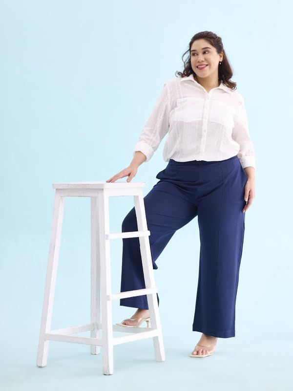 Image of GO COLORS Stretch Rayon Blend Ponte Wide Pants Full Length for Women| Breathable, High Rise