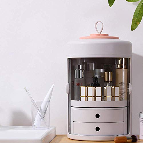 GNEGNI Caja para Cosméticos Organizador, 360 Grados Que Giran, Caja de Maquillaje portátil a Prueba de Polvo de Gran Capacidad para Viajes de baño 24.5X40cm - Rosa
