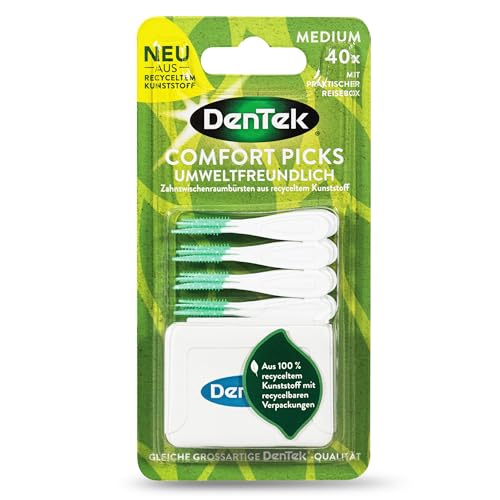 DenTek Eco Comfort Interdentalbürsten (40 Stk.) – Weiche Interdentalbürste mit Minzgeschmack für Zahnzwischenräume – Mit hygienischer Schutzkappe – Wiederverwendbar und nachhaltig