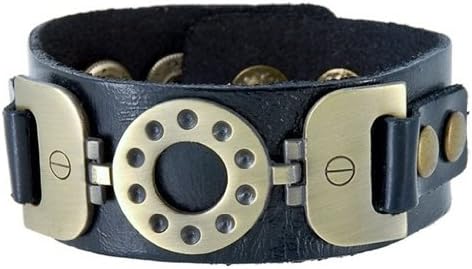 Cool Leather Archaize Metal Band Bracelet (Black) M.