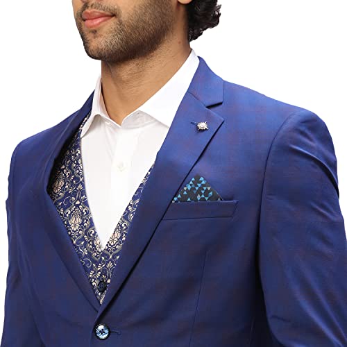 Image of Park Avenue Men's Regular Fit Poly Viscose Blend Notch Lapel Checks Pattern Full Sleeve Dark Grey Formal Suit