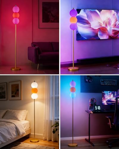 Image of Lightdot RGB Floor Lamp with Touch Control, Dimmable Globe Modern Standing Lamp, RGB&3000K Color Changing LED Floor Lamp Ambient Lighting, Orange Tall Lamp for Living Room Bedroom Gaming Corner Decor