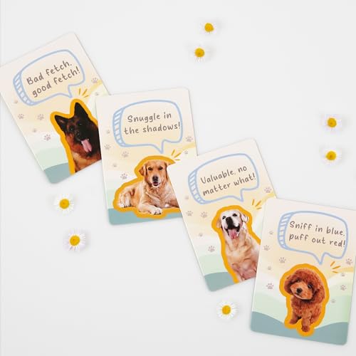 Image of 52 Dog-Themed Affirmation Cards Against Anxiety with Wooden Display Stand - Positive Affirmation Cards for Women - Uplifting and Inspirational