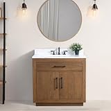 Vanity Art 2024 New 36 inch Bathroom Vanity with Sink, Vanity Cabinet with Doors and Removable Shelf, Modern Wood Cabinet with White Marble Top, Solid Wood Frame, Ceramic Sink VA70-36-T-E