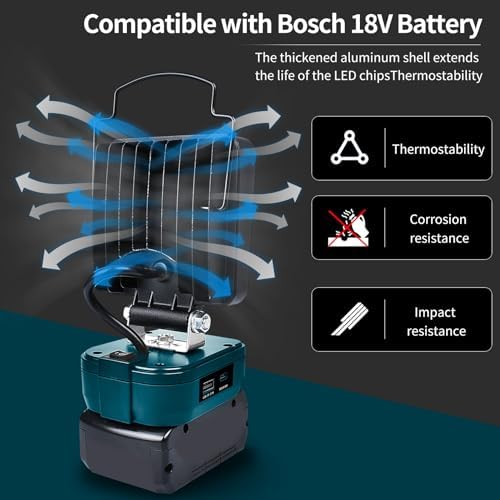 Cordless LED Work Light for Bosch 18v Battery,Battery Powered Flood Lights for Bosch Light 48W Compact Lighting,Portable Spotlight with Type C & USB Charge (No Battery)