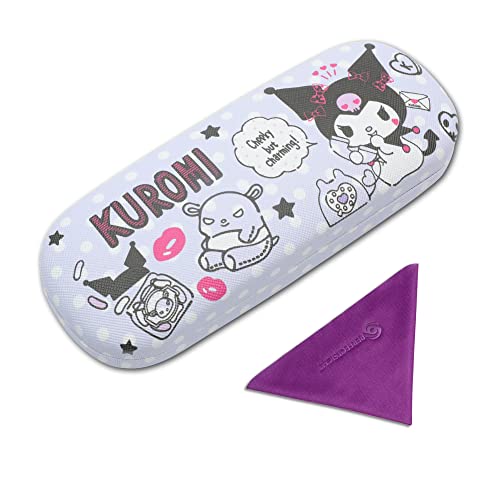 PERFECTSIGHT Hard Shell Eyeglasses Case PU Leather Protective Glasses Case Cute Cartoon Surface Eyeglass Case for Women Girls (Blue Kurom)