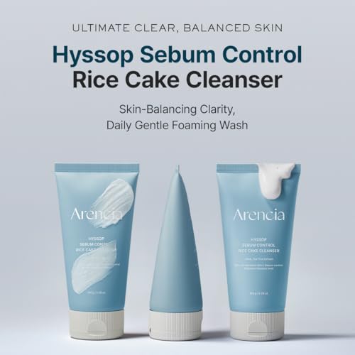 Image of ARENCIA Hyssop Sebum Control Rice Cake Cleanser, 5.29 oz, AHA Tea Tree Face Wash for Oily Combination Skin