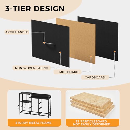 Image of NEWBULIG Media Console Dresser TV Stand for 45 inch with 8 Fabric Drawers & Open Shelves, Wooden Top Entertainment Center with LED Lights & Charging Station for Bedroom, Black