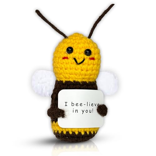 SACHPER Pickle Buddies Bee-Lieve Buddy - Positive Crochet Animals Gifts Emotional Support Crochet Dolls Desk Decor Crochet Plushies Crochet Positive Bee Emotional Support Plush Stress Relief