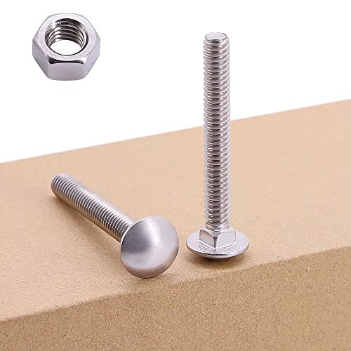 Image of M8-1.25 x 80mm (8 Sets) Carriage Bolt DIN603 with Hex Nut DIN934, Full Coarse Thread, 304 Stainless Steel 18-8, Round Head Square Neck Screws Coach Bolt