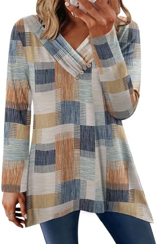 KISSMODA Long Sleeve Tops For Women Pleated V Neck Blouses Dressy Casual Button Down Shirts Tunics Fall Fashion