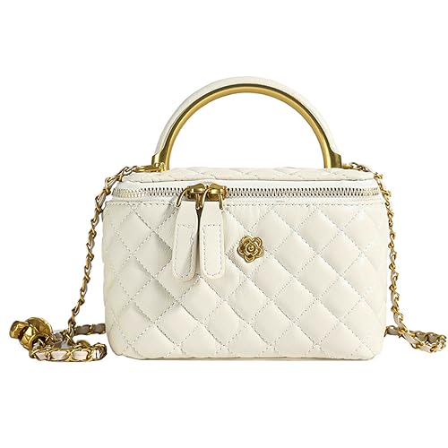 Mini Quilted Square Box Bag For Women，Top-Handle Crossbody Handbag With Metal Chain Strap Vanity purse