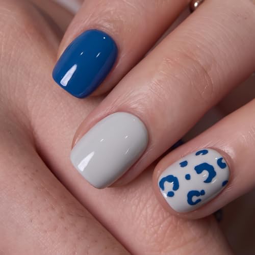 Image of CurvLife Extra Short Square Press On Nails, Blue, Blue Petal, Soft Gel